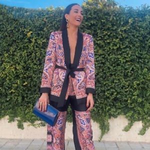 Zara printed blazer with belt